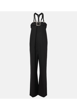 Jean Paul Gaultier Leather-trimmed virgin wool jumpsuit