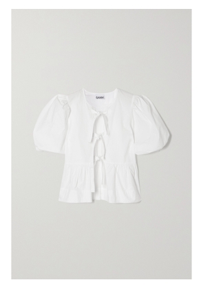GANNI - Tie-front Organic Cotton-poplin Peplum Blouse - White - EU 32,EU 34,EU 36,EU 38,EU 40,EU 42,EU 44