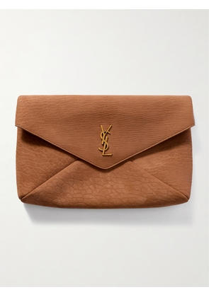 SAINT LAURENT - Cassandre Large Textured-nubuck Clutch - Neutrals - One size