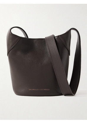 Brunello Cucinelli - Bead-embellished Leather Shoulder Bag - Brown - One size