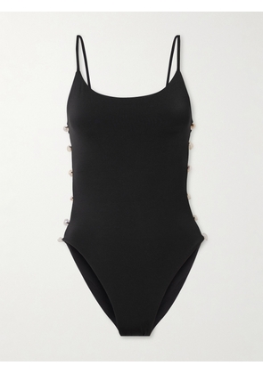 Sara Cristina - Ocean Pearl-embellished Cutout Stretch-econyl® Swimsuit - Black - x small,small,medium,large,x large