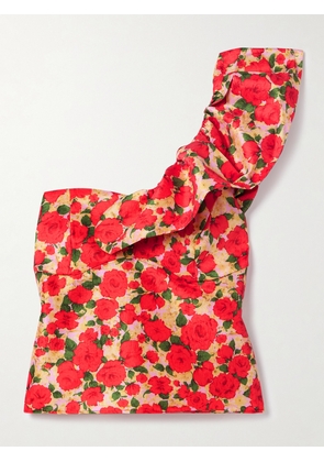 Kika Vargas - Yazmeen One-shoulder Ruffled Floral-print Taffeta Top - Red - US2,US4,US6,US8,US10,US12