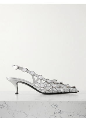 The Attico - Grid Studded Metallic Leather Slingback Pumps - Silver - IT36,IT37,IT38,IT38.5,IT39,IT39.5,IT40,IT41,IT42