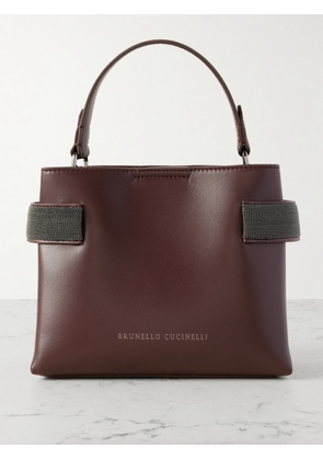 Brunello Cucinelli - Mini Bead-embellished Leather Tote - Burgundy - One size