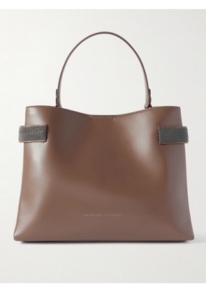 Brunello Cucinelli - Bead-embellished Leather Shoulder Bag - Brown - One size
