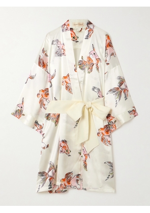 Olivia von Halle - Mimi Printed Silk-satin Robe - White - One size