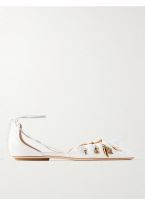 Chloé - Sea Treasures Embellished Gathered Leather Ballet Flats - White - IT35,IT36,IT37,IT38,IT39,IT40,IT41