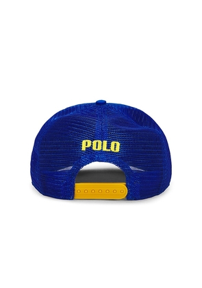Polo Ralph Lauren Polyester Knit Vintage RL Racing Trucker Hat in Blue.