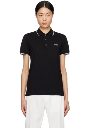 ZEGNA Black Embroidered Polo Shirt
