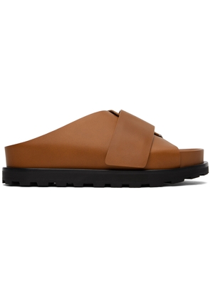 Jil Sander Tan Cross-Strap Leather Slides