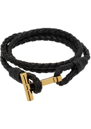 TOM FORD Black Braided Leather Bracelet