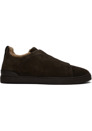 ZEGNA Brown Suede Triple Stitch Sneakers