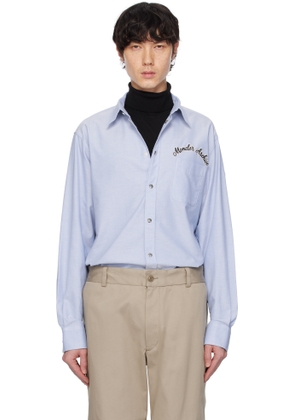 Moncler Blue Embroidered Logo Oxford Cotton Shirt