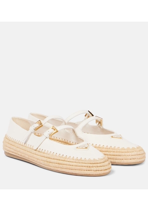 Prada Leather and raffia Mary Jane flats