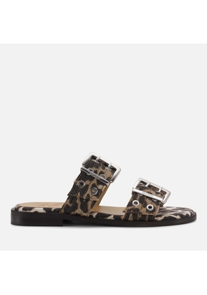 Ganni Women's Feminine Leopard-Print Demin Sandals - UK 6