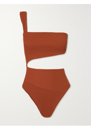 HAIGHT - + Net Sustain Iu One-shoulder Cutout Ribbed Swimsuit - Brown - small,medium,large,x large