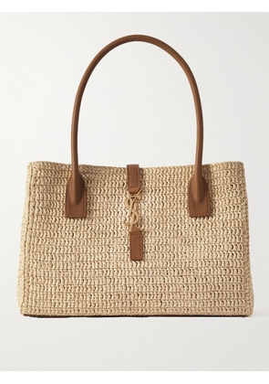 SAINT LAURENT - Panier Leather-trimmed Raffia Tote - Neutrals - One size