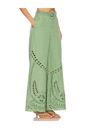 HEMANT AND NANDITA Flared Pants With Buckle Belt in Green. Size L. Also in S, XL.