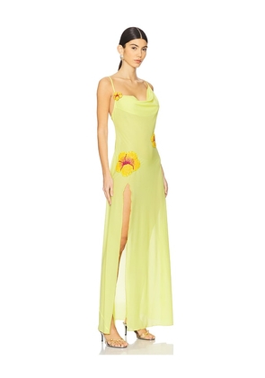 Leslie Amon Galli Hibiscus Maxi Dress in Yellow. Size M. Also in XS.