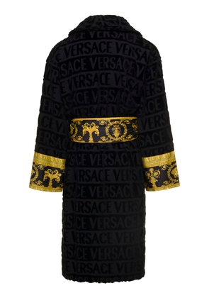 Black Bathrobe With Baroque Pattern In Terry Cotton Versace Home