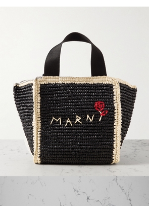 Marni - Embroidered Webbing-trimmed Faux Raffia Tote - Black - One size