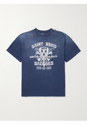 SAINT MXXXXXX - Neighborhood Distressed Logo-Print Cotton-Jersey T-Shirt - Men - Blue - S