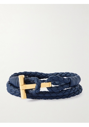 TOM FORD - Woven Leather and Gold-Plated Wrap Bracelet - Men - Blue - M
