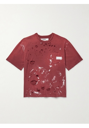 Neighborhood - Savage Distressed Paint-Splattered Cotton-Jersey T-Shirt - Men - Red - S