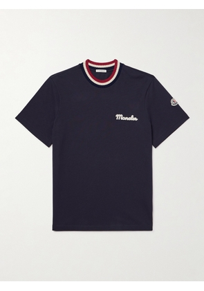 Moncler - Striped Stretch-Knit Trimmed Logo-Appliquéd Cotton-Jersey T-Shirt - Men - Blue - S