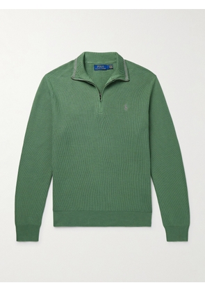 Polo Ralph Lauren - Logo-Embroidered Honeycomb-Knit Cotton Half-Zip Sweater - Men - Green - XS