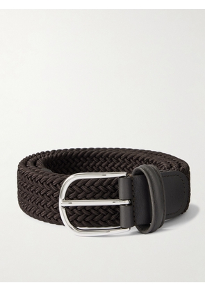 Anderson's - 3.5cm Leather-Trimmed Woven Elastic Belt - Men - Brown - EU 75