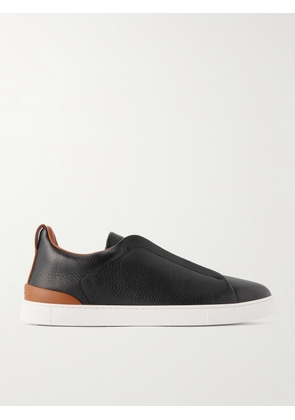 Zegna - Triple Stitch™ Full-Grain Leather Slip-On Sneakers - Men - Black - UK 6