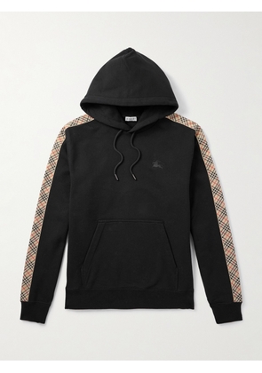 Burberry - Checked Logo-Embroidered Cotton-Jersey Hoodie - Men - Black - S