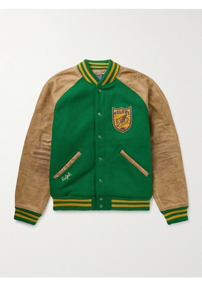 Polo Ralph Lauren - Logo-Appliquéd Embroidered Leather and Wool-Blend Varsity Jacket - Men - Green - S