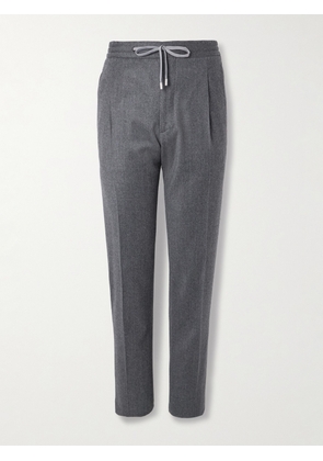 Lardini - Straight-Leg Pleated Stretch Virgin Wool and Cashmere-Blend Drawstring Trousers - Men - Gray - IT 46