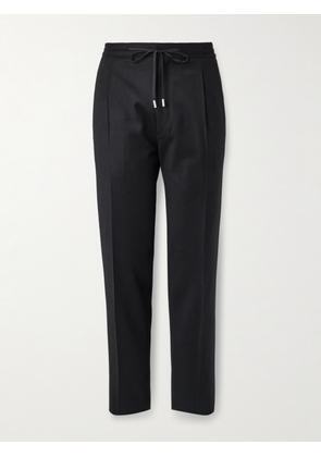 Lardini - Straight-Leg Pleated Stretch Virgin Wool and Cashmere-Blend Drawstring Trousers - Men - Black - IT 46