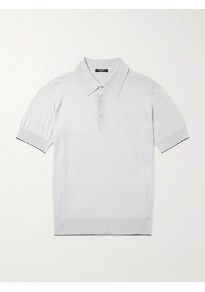 Balmain - Logo-Embroidered Silk-Blend Polo Shirt - Men - Gray - S
