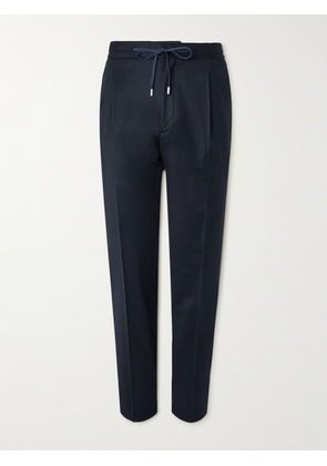 Lardini - Straight-Leg Pleated Stretch Virgin Wool and Cashmere-Blend Drawstring Trousers - Men - Blue - IT 46