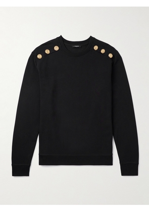 Balmain - Button-Embellished Cotton-Blend Sweatshirt - Men - Black - S