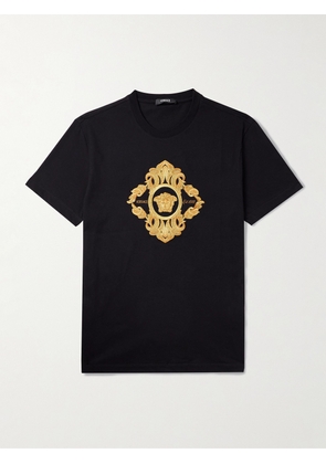 Versace - Logo-Embroidered Cotton-Jersey T-Shirt - Men - Black - XS