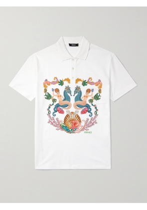 Versace - Printed Cotton-Piqué Polo Shirt - Men - White - XS