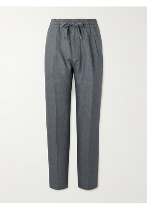 Dolce&Gabbana - Straight-Leg Pleated Linen-Canvas Drawstring Trousers - Men - Gray - IT 46