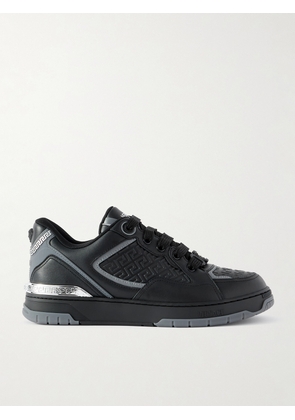 Versace - Embellished Rubber-Trimmed Leather Sneakers - Men - Black - EU 40