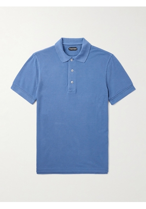 TOM FORD - Slim-Fit Lyocell and Cotton-Blend Piqué Polo Shirt - Men - Blue - IT 44