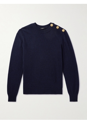 Balmain - Button-Embellished Recycled Cashmere and Wool-Blend Sweater - Men - Blue - S