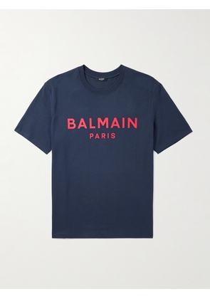 Balmain - Logo-Print Organic Cotton-Jersey T-Shirt - Men - Blue - XS