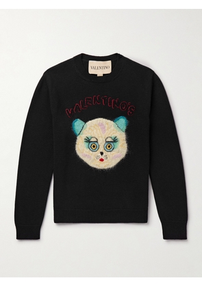 Valentino Garavani - Logo-Appliquéd Intarsia-Knit Cotton and Virgin Wool-Blend Sweater - Men - Black - S