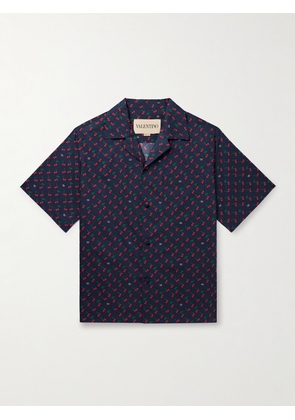 Valentino Garavani - Camp-Collar Printed Cotton-Poplin Shirt - Men - Blue - IT 46