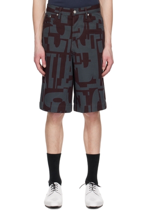 Dries Van Noten Gray & Purple Printed Denim Shorts