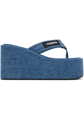 Coperni Blue Denim Branded Wedge Sandals